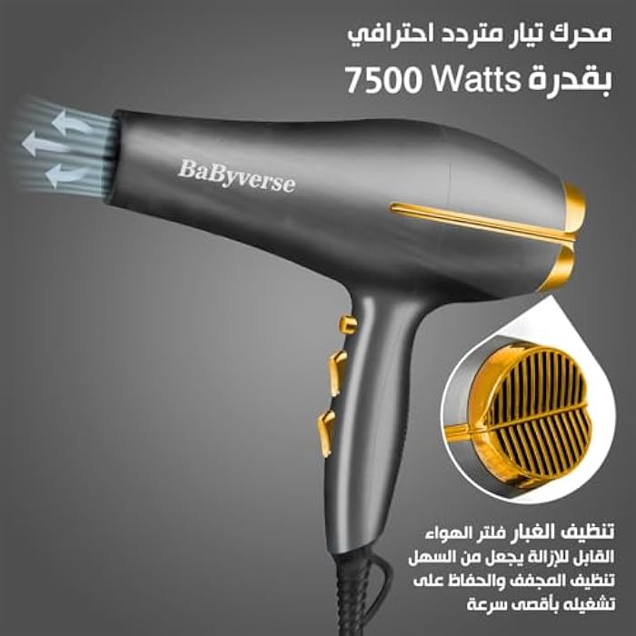 Hair Dryer Ionic Professional Blow 7500 W Fast Dry Hot & Cold Air 3 Heat 2 Speed Lightweight Overheat Protection, BA-6624 (Grey) - Image 3